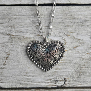 Tooled Silver Heart Necklace