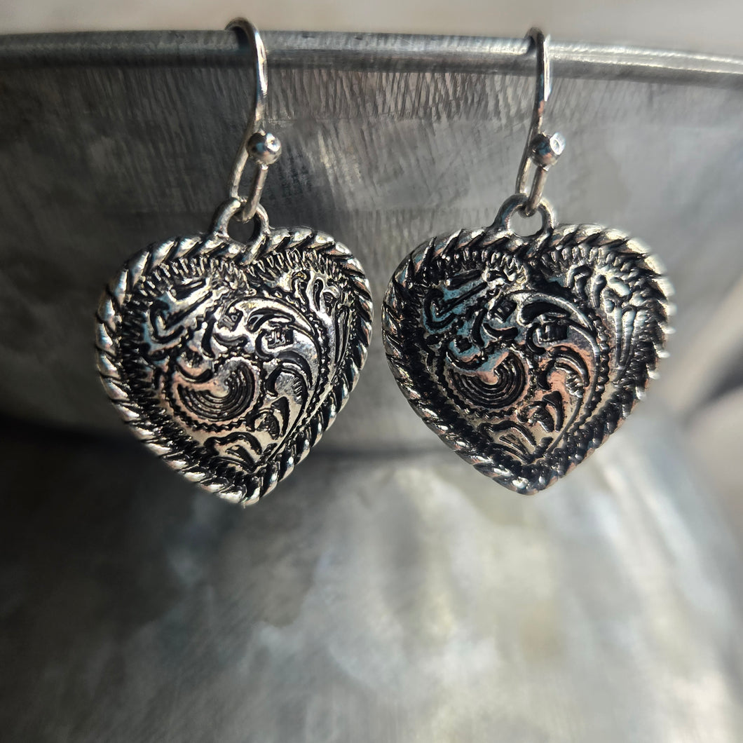 Western Tooled Heart earrings