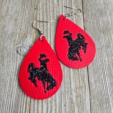 Bucking Horse & Rider®️ Leather Earrings Red/Black