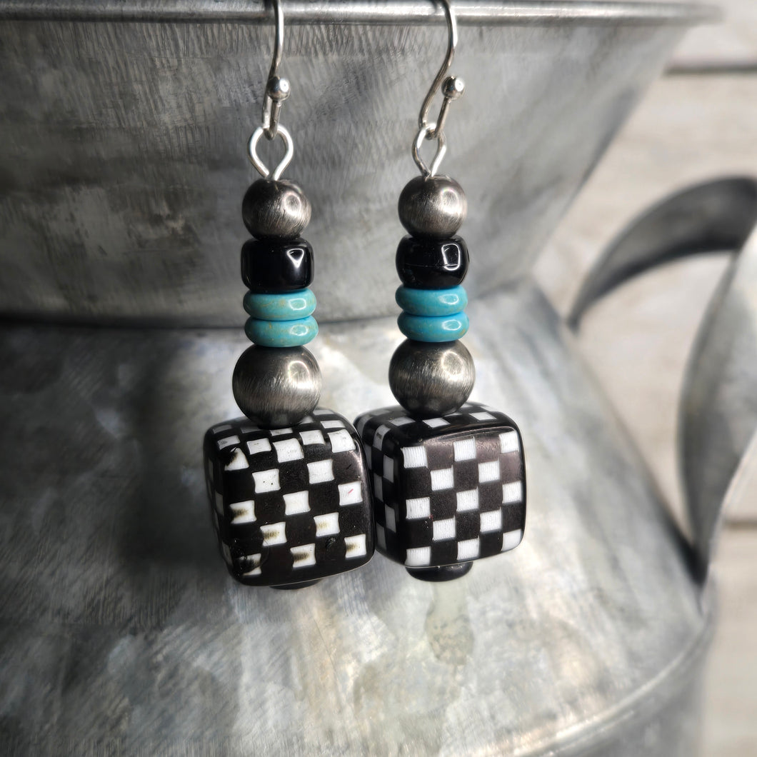 Navajo Pearls ~Checkerboard Cube~ Earrings