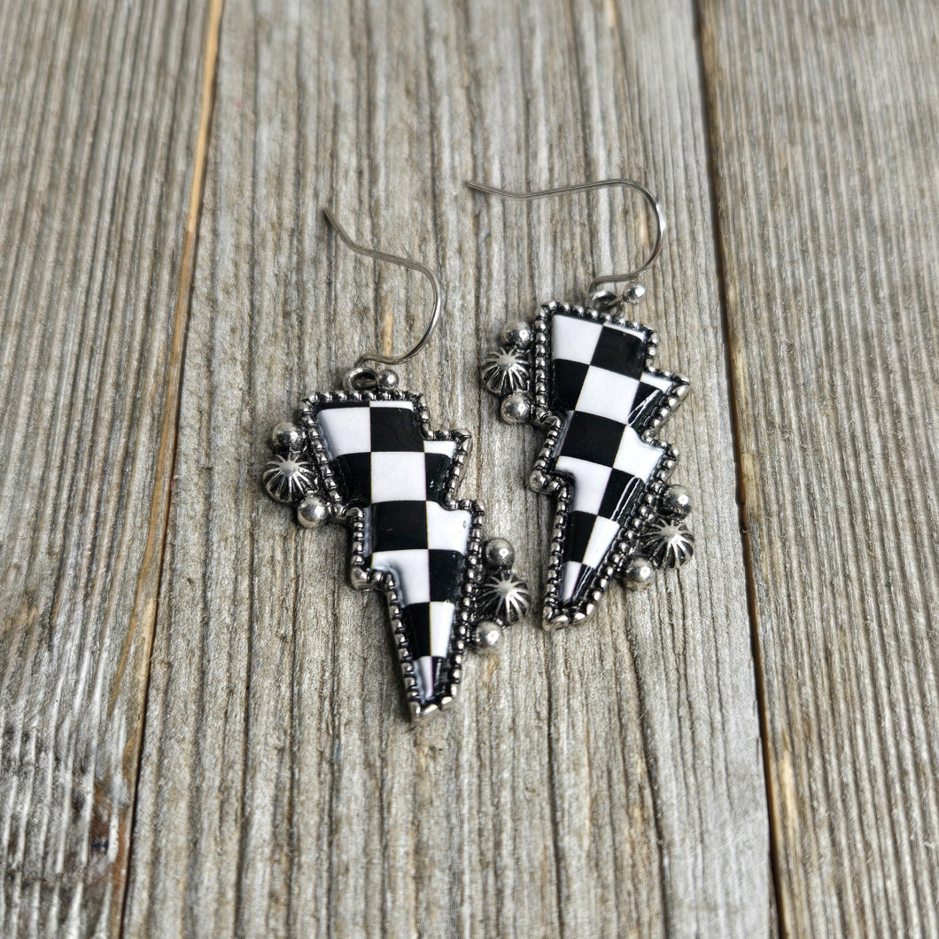 Checkerboard Lightning Bolt~ Earrings