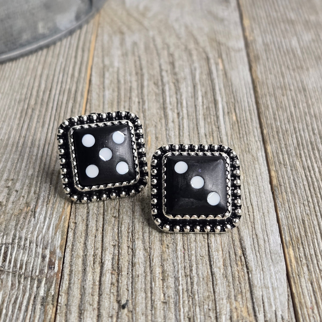 Black Dice Button Earring