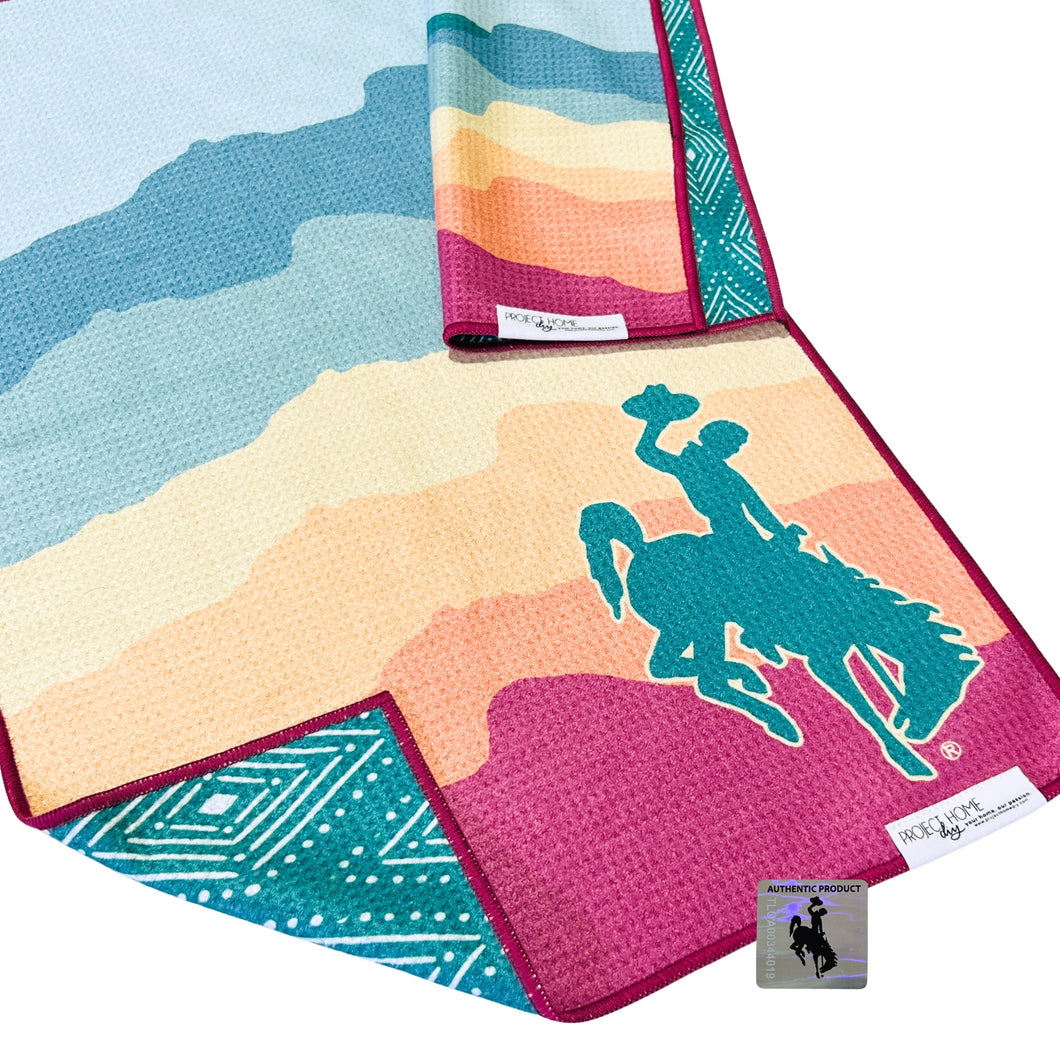 Wyoming Bucking Horse Waffle Microfiber dish towel ~Summer Horizon