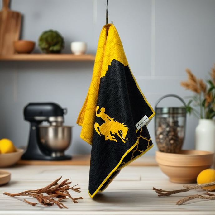 Wyoming Bucking Horse Waffle Microfiber dish towel ~ Go Pokes!