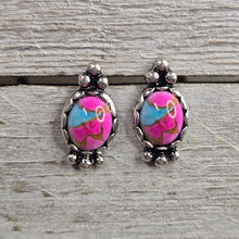 Cotton Candy Turquoise Oval Bead Ball trim Earrings