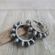 Navajo Inspired Silver Pearl Hoops ~ Medium