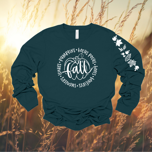 Fall Fun ~ Atlantic Blue  Bella Long Sleeve Tee (pre-order) - My Wyo Designs