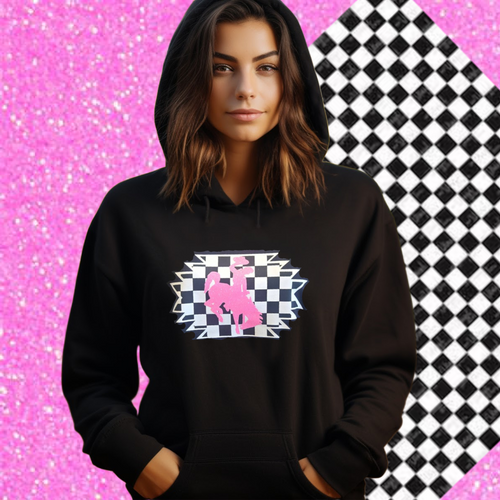 Aztec & Checkerboard Bella Black Hoodie - My Wyo Designs