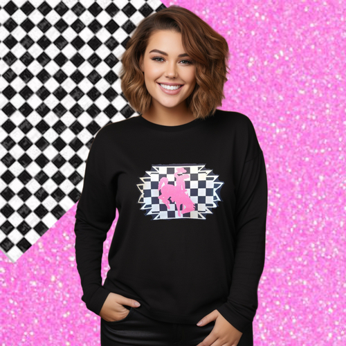Aztec & Checkerboard Black Bella Long Sleeve Tee - My Wyo Designs