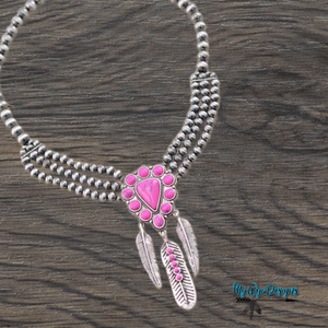Feather ~Navajo Pearl Inspired~ Necklace Silver & Hot Pink - My Wyo Designs
