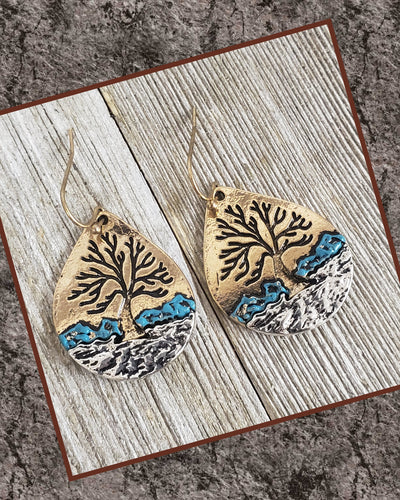 Tritone~ Tree in the Mountains~ Teardrop Earrings - My Wyo Designs