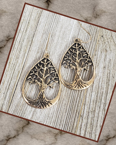 Brass Tone ~Deep Rooted~ Teardrop Earrings - My Wyo Designs