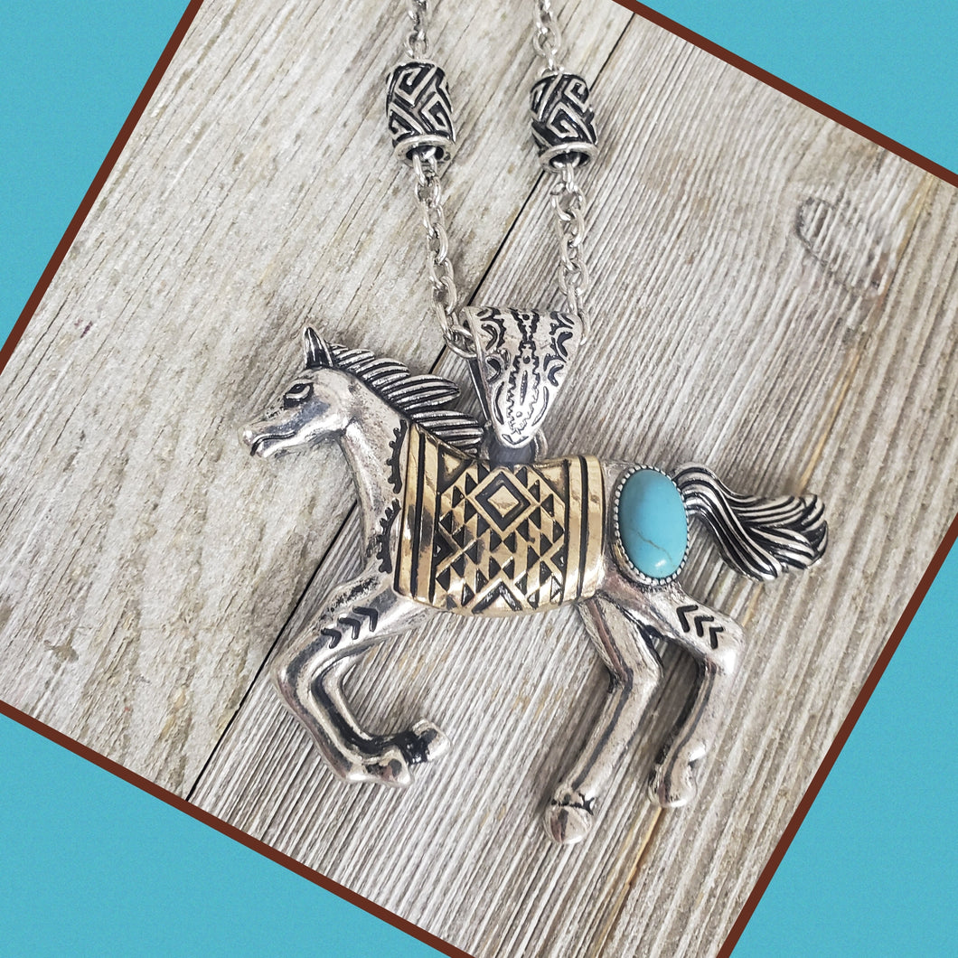 Two-tone Aztec Running Horse Necklace - My Wyo Designs