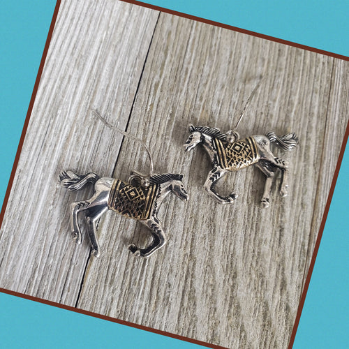 Two-tone Aztec Running Horse Earrings - My Wyo Designs