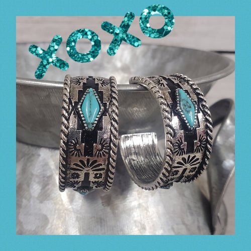 Aztec Silver & Turquoise Hoop Earrings - My Wyo Designs