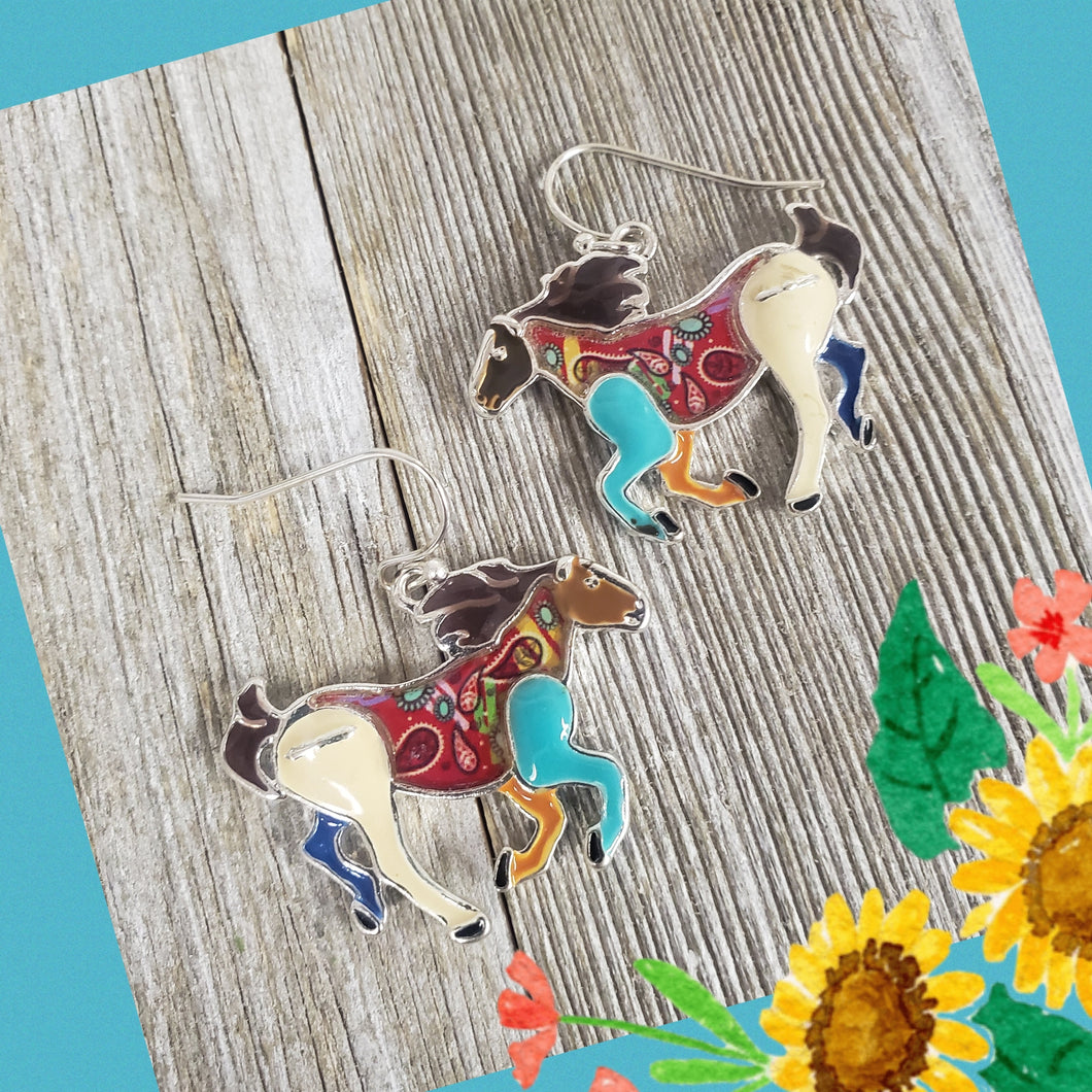 Mosaic Enamel Western Horse Earrings - My Wyo Designs