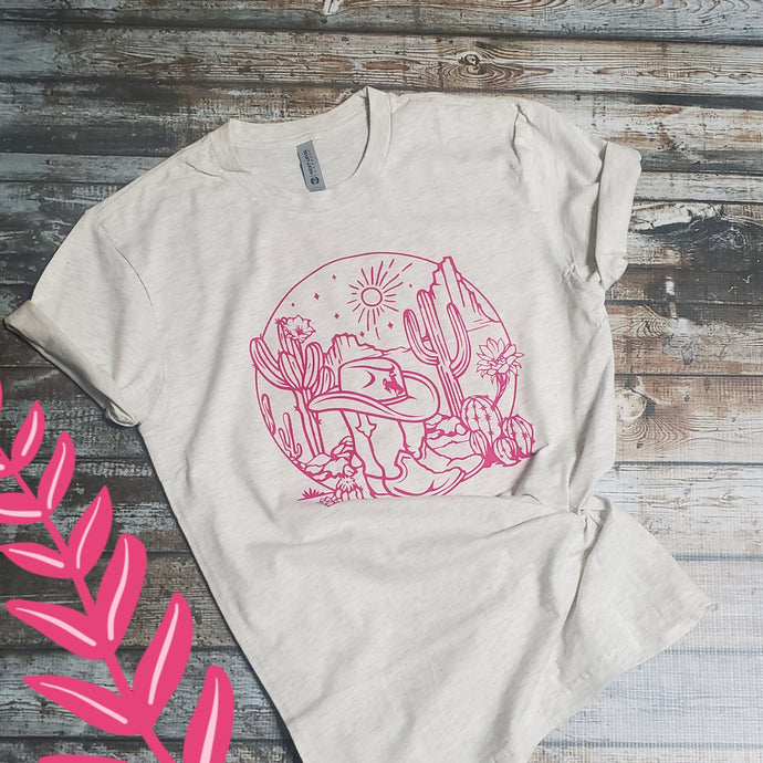 Cowgirl Out in the Desert~ Oatmeal Tee (pre-order) - My Wyo Designs