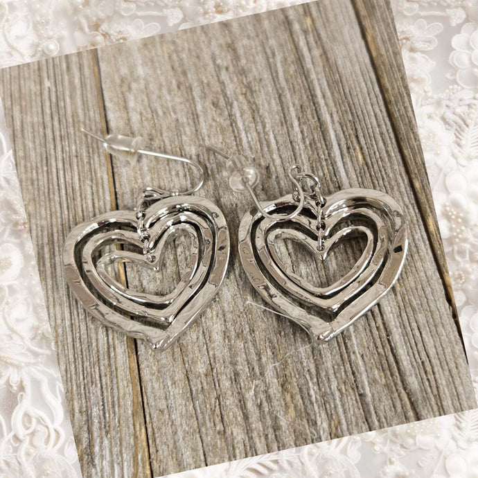 Hammered Triple Silver Heart Earrings - My Wyo Designs