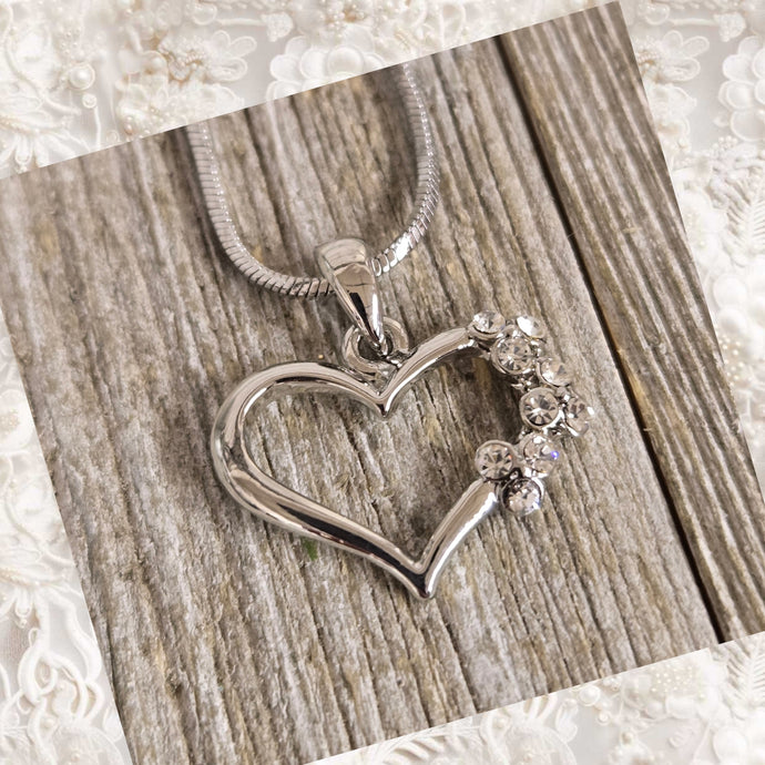 Crystal Cluster Silver Heart Necklace - My Wyo Designs