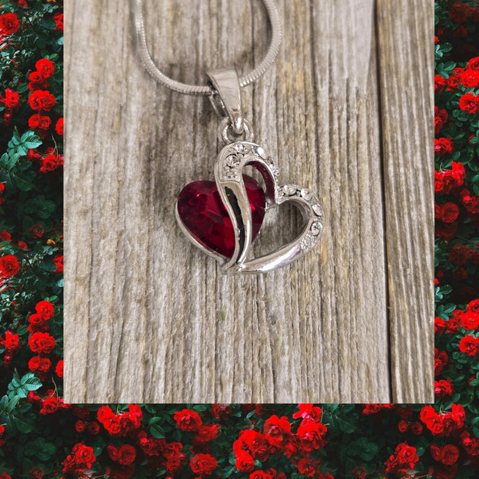 Red Crystal Heart w/Silver Crystal Heart Necklace - My Wyo Designs