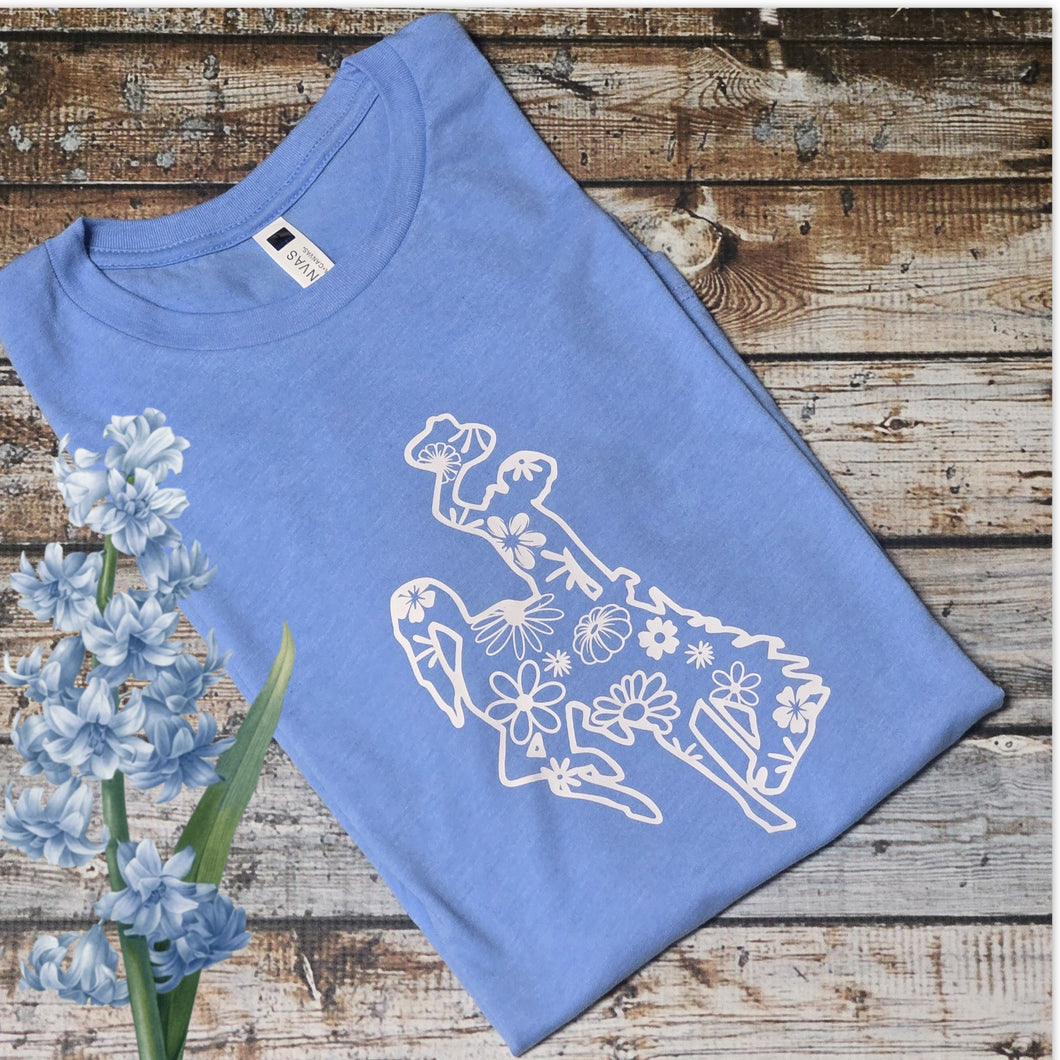 Floral Bucking Horse ~Carolina Blue