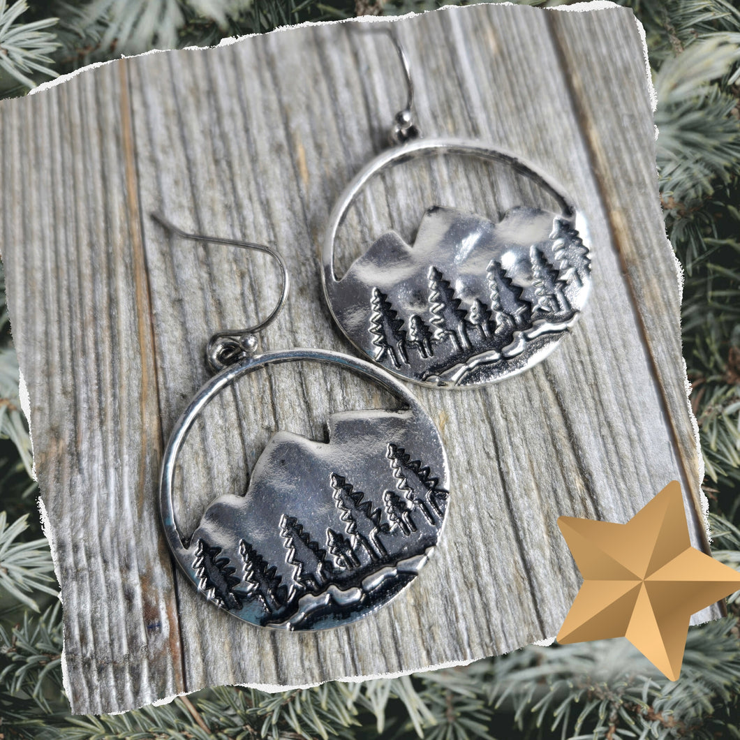 Silver ~Mountain Pines~ Round Drop Earrings