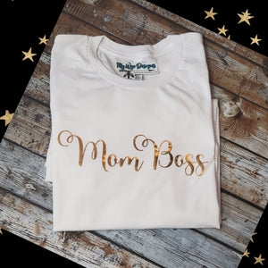 Gold Mom Boss ~Tee V'nk or Crew ~Black or White {pre-order} - My Wyo Designs