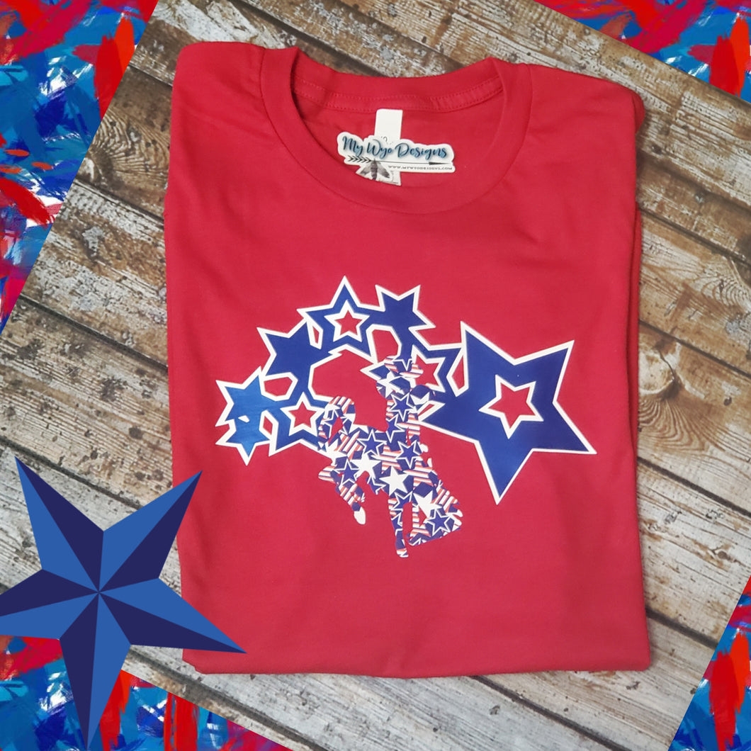 Shooting for the Stars ~Red, WYO & Blue Bucking Horse Tee - My Wyo Designs