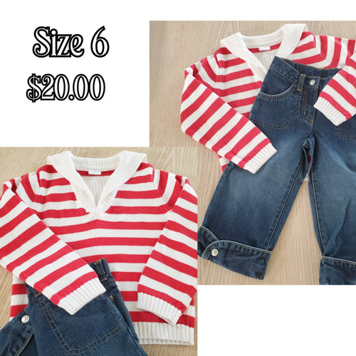 Gymboree Girls size 6 Nautical Red Stripe Sweater & Denim Capris - My Wyo Designs