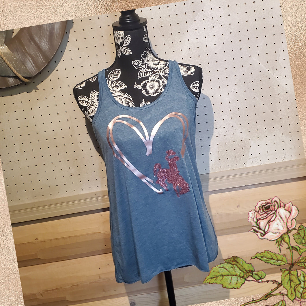 Hearts of Rose Flowy Denim Tank - My Wyo Designs