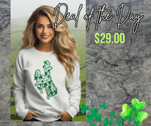 Load image into Gallery viewer, Jumbo Scattered Shamrocks ~ White Gildan Sweatshirt