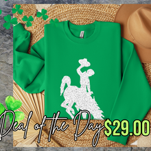 Load image into Gallery viewer, Jumbo White Glitter Steamboat ~ Green Gildan Sweatshirt