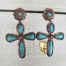 Turquoise & Copper Southwestern Cross Earrings - My Wyo Designs