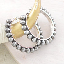 Navajo Inspired Silver Pearl Hoops ~ large
