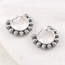 Navajo Inspired Silver Pearl Hoops ~ Medium