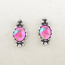 Cotton Candy Turquoise Oval Bead Ball trim Earrings