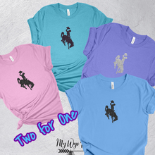 Load image into Gallery viewer, Spring Midtones Bucking Horse Bella Tee ~Glitter Steamboat~ - My Wyo Designs