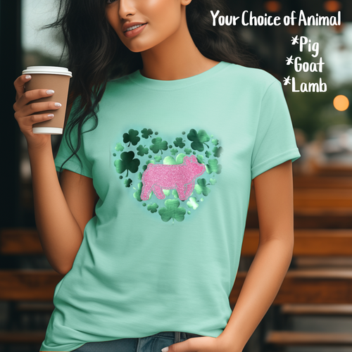 Hearts of Clover ~ Pig-Goat-Lamb ~ Mint Tee (pre-order) - My Wyo Designs