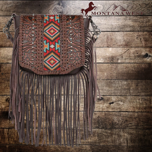 Aztec Fringe Leather Montana West Coffee Handbag - My Wyo Designs