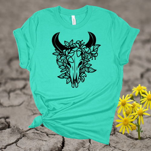 Floral Steer Skull Tee ~Teal {pre-order} - My Wyo Designs