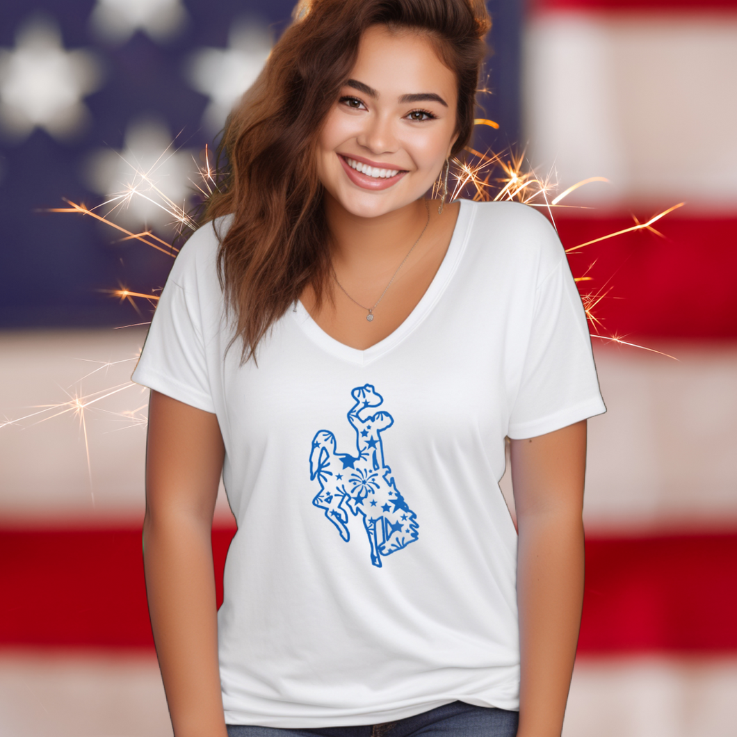 Sparklers! Bucking Horse ~ Bella V'neck Relaxed Ladies - My Wyo Designs