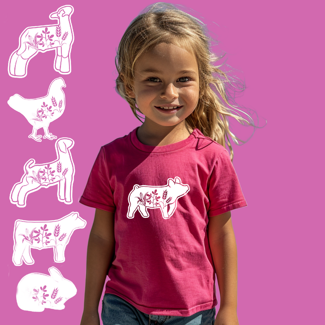 Floral ~ SHOW ANIMALS  ~ TODDLER & YOUTH ~ Vintage Hot Pink Tee - My Wyo Designs