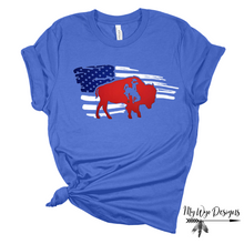 Buckin' Under Old Glory ~ Bella Heather Royal Tee