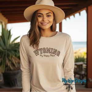 My Happy Place Natural~ Long Sleeve Tee {pre-order} - My Wyo Designs