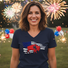 Buckin' Under Old Glory ~ Bella Navy V Neck Tee