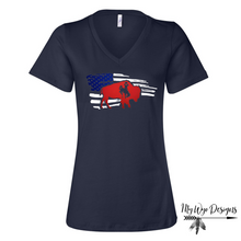 Buckin' Under Old Glory ~ Bella Navy V Neck Tee