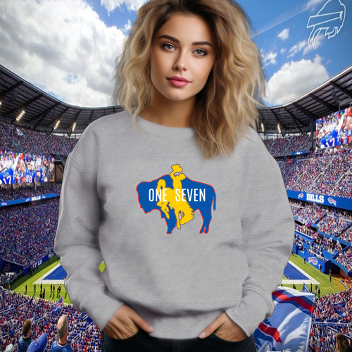 One Seven Buffalo ~ Grey Gildan Sweatshirt (pre-order) - My Wyo Designs