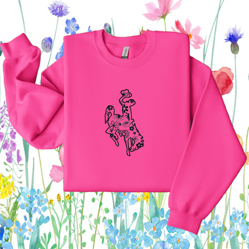 Wildflower Bucking Horse~ Neon Pink Gildan Sweatshirt (pre-order) - My Wyo Designs