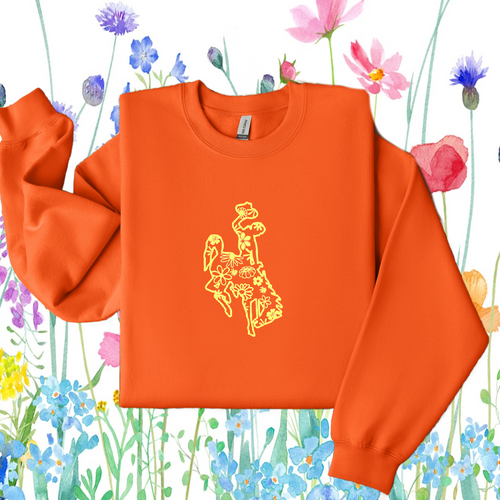 Wildflower Bucking Horse~ Orange Gildan Sweatshirt (pre-order) - My Wyo Designs