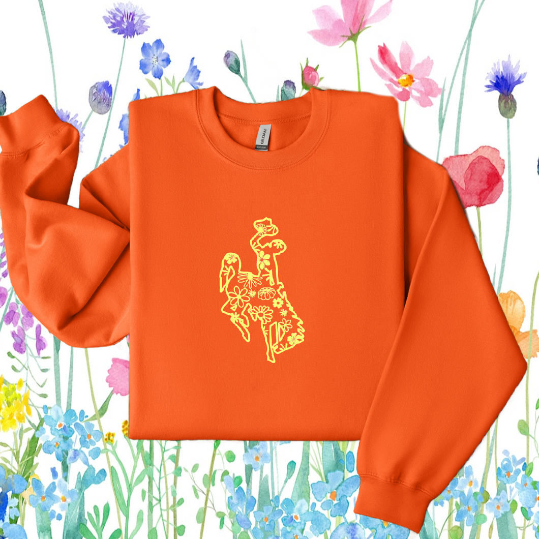Wildflower Bucking Horse~ Orange Gildan Sweatshirt (pre-order) - My Wyo Designs